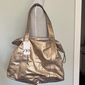 Zara Metallic Gold Tote Bag